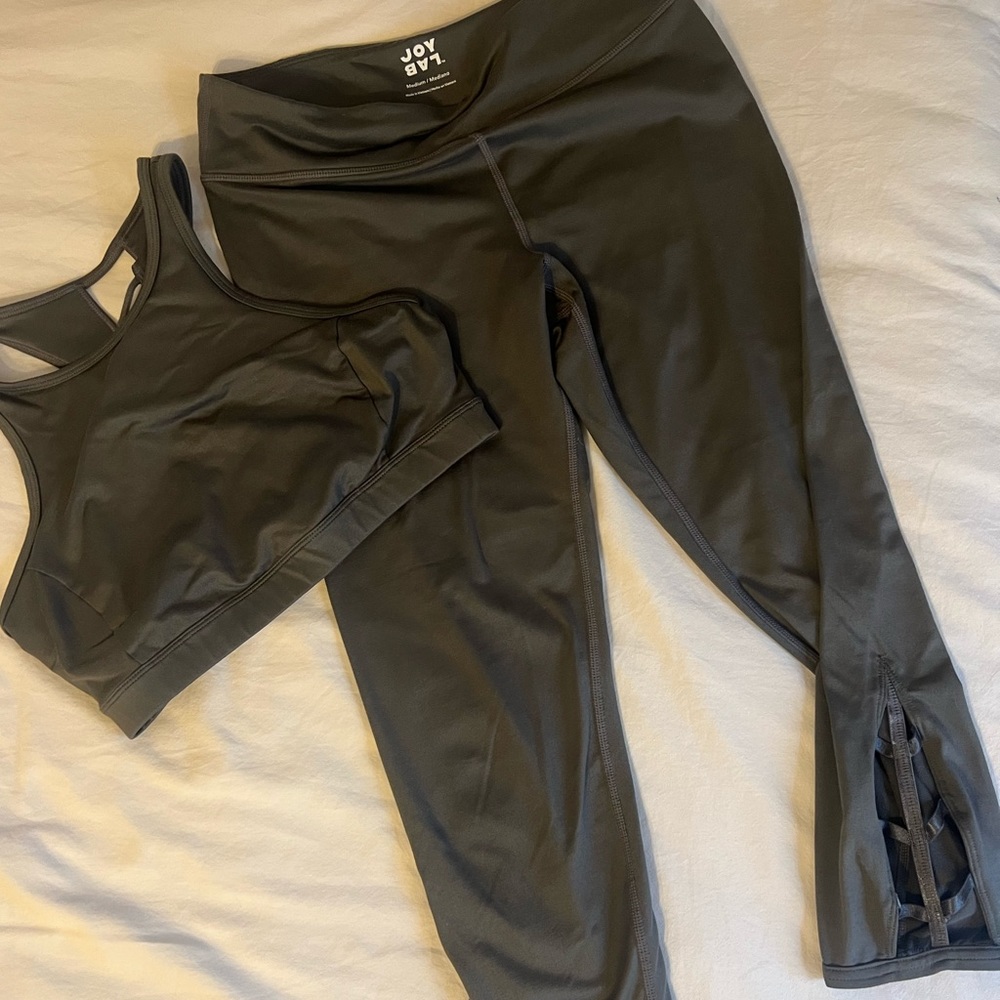 JoyLab Grey Cut Out Leggings & Caged Sports Bra Set (Medium)